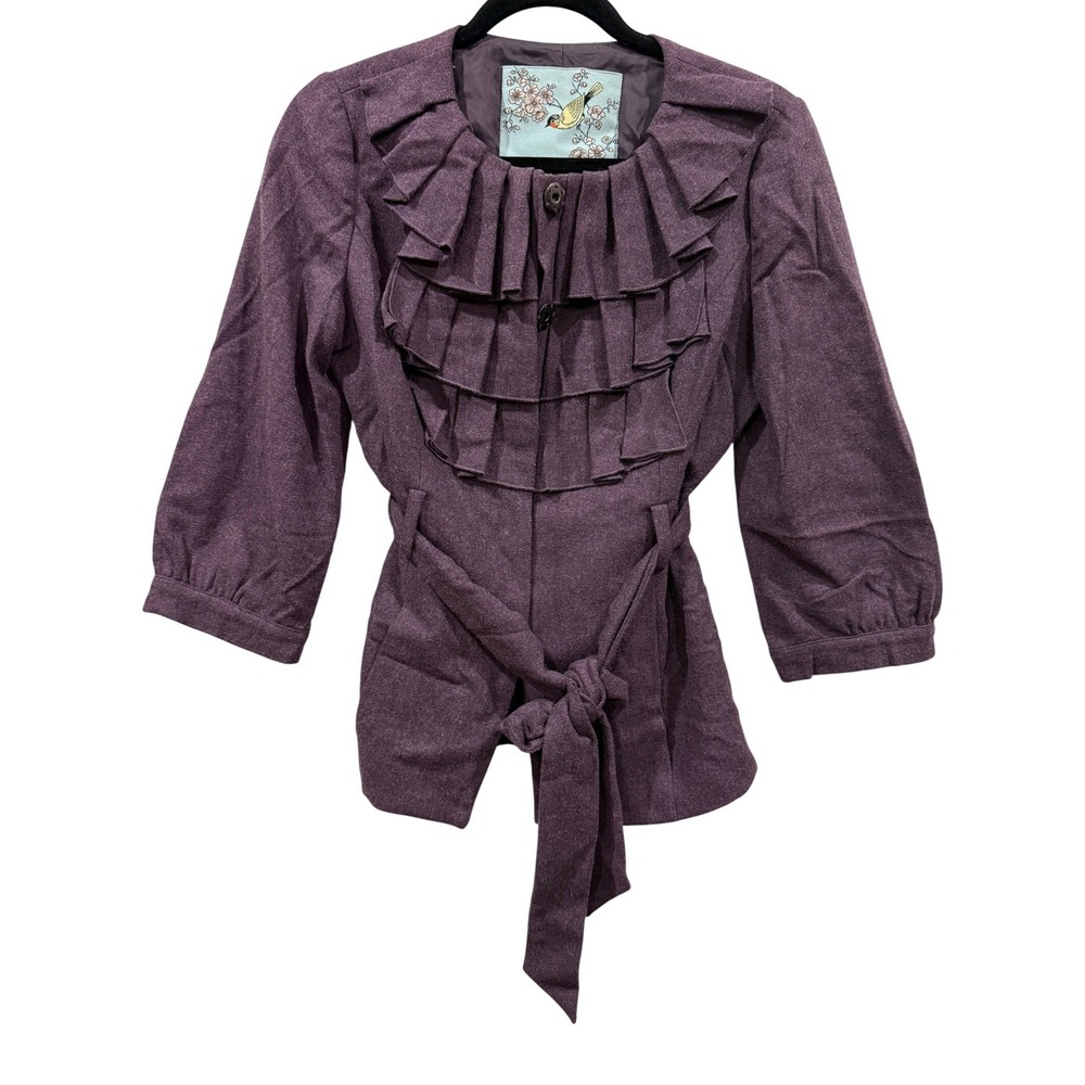 Anthropologie Tabitha Wool Blend Front Tie Waist 3/4 Sleeve Jacket Women Sz 4